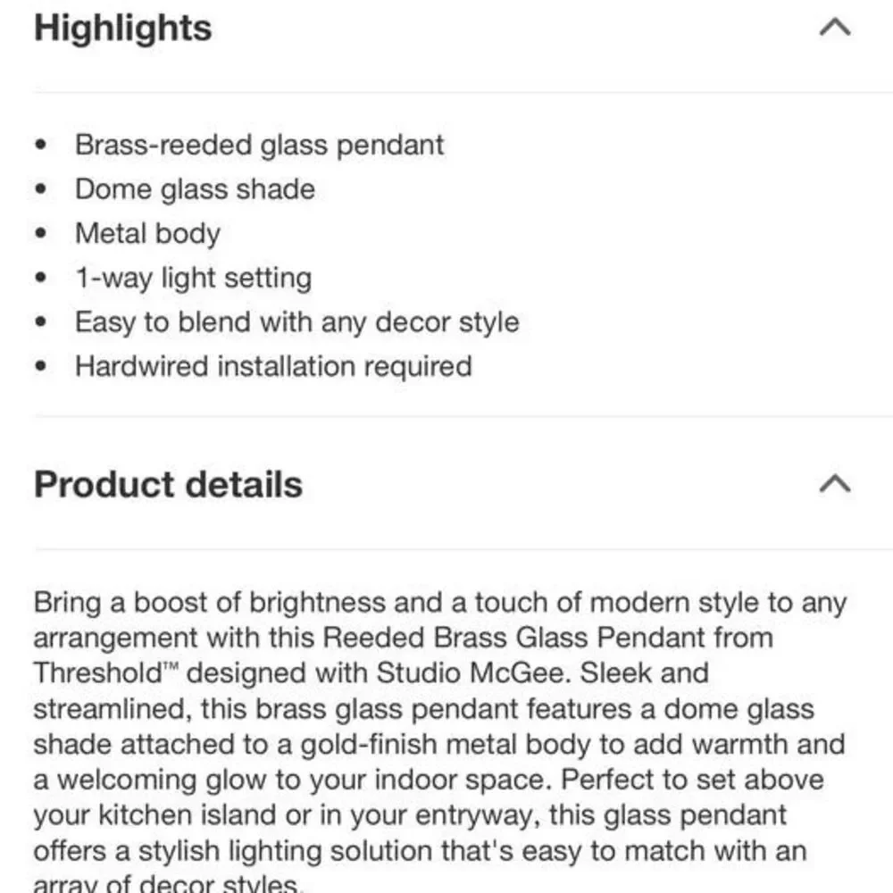 Target Threshold Reeded Glass Pendant Brass